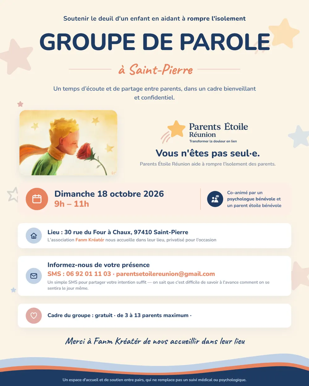 Affiche du groupe de parole du dimanche 18 octobre 2026 à Saint-Pierre
